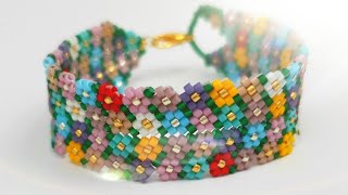 How to make a beaded flower bracelet ❀ Peyote stitch bracelet tutorial [upl. by Naresh620]