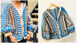 Crochet hexagon granny spike stitch women cardigan  crochet  crochetforbeginners  PART 1 [upl. by Jotham]