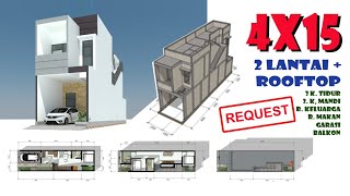 Rumah minimalis 4x15 2 lantai dengan rooftop [upl. by Trant]