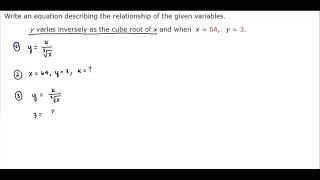 Math 10 HW 58 Write an equation y varies inversely as the cube root of x 8 [upl. by Anatollo]