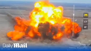 Russian troops try to drive tank loaded with two tons of TNT at Ukrainian lines [upl. by Elleoj181]