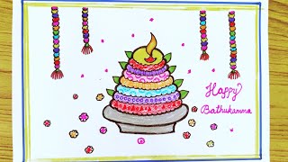 Bathukamma drawing bathukamma festival drawing how to draw bathukamma festivalbathukamma poster [upl. by Nivrad]