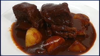 COSTILLAS EN SALSA DE CHILE PASILLA Receta 454  Chef Roger [upl. by Anidem]