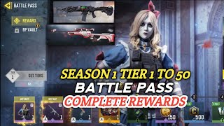 Season 1 2024 Complete Tier 1 To 50 All Battle pass Rewards  Season 1 Battle pass Emote Codm 2024 [upl. by Gladwin]