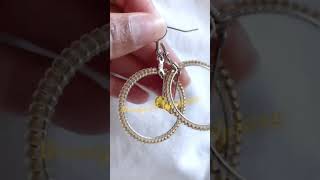 Frosted goldline hand beaded silver hoop earrings beadedjewelry statementjewelry [upl. by Kirtap]