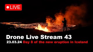 LIVE 230324 Day 8 New volcano eruption in Iceland drone live stream [upl. by Stucker432]