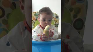 6 months old baby eating banana  Baby Led Weaning [upl. by Oedama]