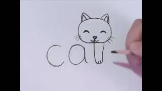 Disegnare un gatto nella scritta quotCatquot impara facile per bambini [upl. by Ykcir249]