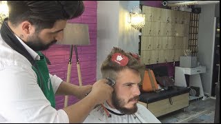 ASMR Turkish Barber Haircut and Beard Trim Short Massage Included [upl. by Nepil]