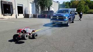 Primal Raminator Monster Truck Towing Demo with low gear ratio installed 2030 with stock engine [upl. by Yrotciv]