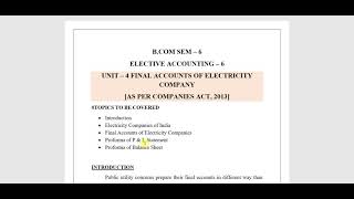 BCOM SEM  6 ELE ACCOUNTS UNIT  4 PART  1 [upl. by Isiah128]