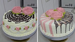 Tutorial para decorar hermosas tortas con rosas en crema y chocolate derretido sencillos y bonitos [upl. by Westberg582]