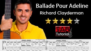 Ballade Pour Adeline  Tutorial  Sheet amp Tab  Classical and Fingerstyle guitar [upl. by Newcomer]