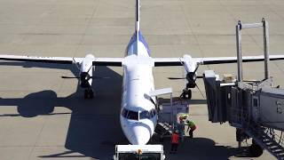 【新潟空港】ANA DHC8Q400 PBB取り外し＆プッシュバック ANA DHC8Q400 PBB Disconnect amp pushback [upl. by Henriha]