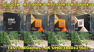 Core Ultra 7 265K vs 7800X3D vs 7950X3D vs 9800X3D  RTX 4080  Test in 6 Games  4K UHD3840x2160 [upl. by Sucramej]