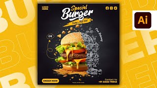 Illustrator CC Tutorial  Graphic Design  Modern Burger Poster Design 🍔⚡ [upl. by Sulohcin]