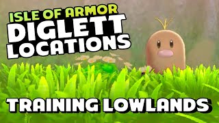 TRAINING LOWLANDS  DIGLETT LOCATIONS  Pokémon Sword Isle of Armor Expansion 100 Walkthrough [upl. by Nalla]