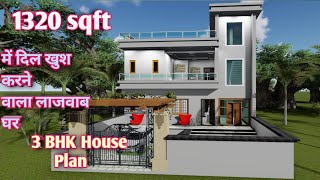 3bhk house plan 1320 sqft house plan 3bhk East facing house Double Story House plan East facing [upl. by Bodrogi]