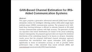 GAN Based Channel Estimation for IRS Aided Communication Systems [upl. by Ecilahs287]