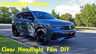 How to Apply Clear Headlight Tint Protection Film DIY  Volkswagen Tiguan  Headlight Armor [upl. by Henriques]