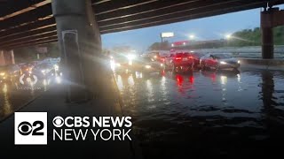 Cars stuck on flooded highway in New Jersey [upl. by Giaimo]