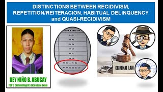 Distinctions between Recidivism Repetition Habitual delinquency Quasi recidivism [upl. by Aderfla]