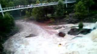 Kayaker takes waterfall at Falls Park after storm in Greenville SC on 71213 [upl. by Araes402]