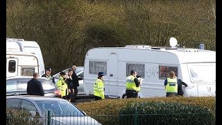 Police Cops Confront Travellers Caravans Squashed into Car Park Overload [upl. by Estell]