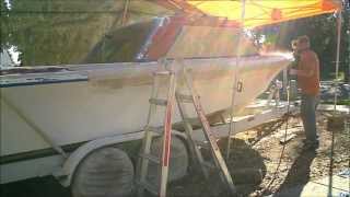 3 Boat Restoration 1973 Fiberform Fiberglass Delamination amp primer part 3 of 7 [upl. by Thedrick]