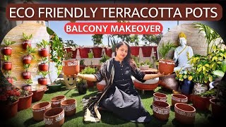 ECO Friendly Terracotta Pots  Balcony makeoverterracotta Pots With Stencils Design [upl. by Acirea826]