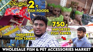 Cheapest Imported Fish Tanks 750₹ முதல்  25₹ Fish Foods amp Pet Accessories  Kolathur Fish Market [upl. by Mensch211]