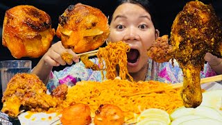 Eating spicy noodles with chicken leg piece ￼￼ll spicy noodles 2x ll asmr mukbang noodles [upl. by Alya]