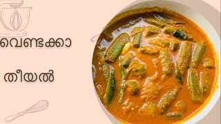 vendakka theeyal recipe kerala style malayalam  okra recipes  ladies finger easy recipe [upl. by Nalod]