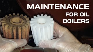 Oil fired boiler maintenance Replace nozzle replace oil filter bleed radiators [upl. by Siddra]