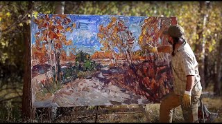 Plein Air Painting HUGE Montana Autumn 48x84  Turner Vinson [upl. by Ferdy]