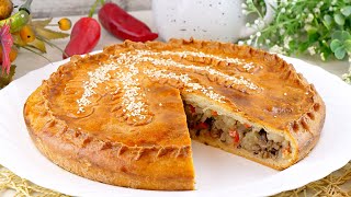 🥧Бездрожжевой пирог с мясом и картошкой на сметанном тесте Рецепт теста без дрожжей на сметане [upl. by Ilahtan179]