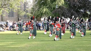 Drum Majors lead Ballater Pipe Band started Beating Retreat after 2023 Ballater Highland Games [upl. by Eerased932]