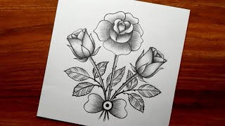 Rose Drawing  Valentines Day Special Drawing  How to Draw Rose Flower with Pencil Sketch [upl. by Ahtoelc]