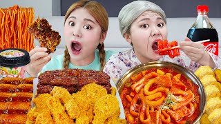 Mukbang Spicy tteokbokki Korean Fried BBURINKLE Chicken EATING SHOW by HIU 하이유 [upl. by Allsun]