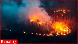 Ukrainian incendiary drones put on fire a Russian position located in a vast forest area [upl. by Dduj718]