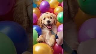 Golden Retriever Puppy Surrounded By Balloons [upl. by Glavin]