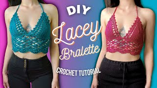 Lace Detailed Bralette for all sizes  DIY Crochet Tutorial [upl. by Aicirpac786]