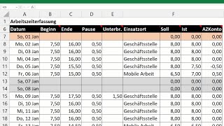 Excel automatische Arbeitszeiterfassung erstellen  Vorlage Zeiterfassung mit Überstunden Feiertage [upl. by Oster]