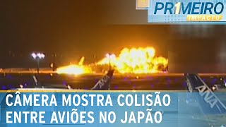 Câmera flagra colisão de aviões em aeroporto no Japão  Primeiro Impacto 020124 [upl. by Aisat]