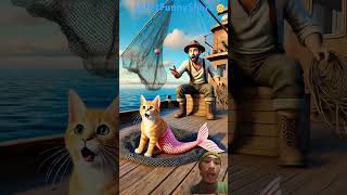 The fisherman catch the mermaid cat 🧜⛵🌊 cat animals art mermaid ai catlover fyp viralshorts [upl. by Vastah]