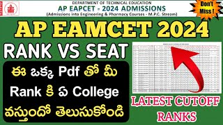 Ap eamcet 2024Ap eamcet 2024 rank vs college new dataAp eamcet 2024 counciling web options [upl. by Sanson]