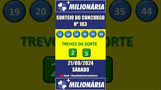 Resultado do Sorteio da Milionária Concurso 183 shorts resultadosloteriasdasorte [upl. by Mokas]