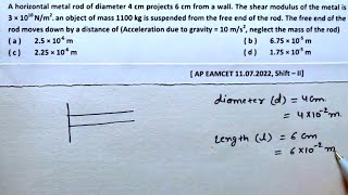 Elasticity  Physics  Class 11  Pyq  mechanical properties of solids A horizontal metalNeetJee [upl. by Nonohcle91]