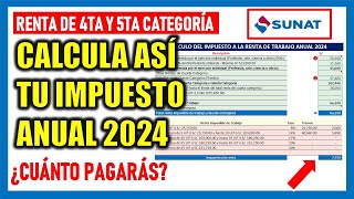 Renta anual de Cuarta y Quinta Categoría  SUNAT  Cálculo del Impuesto Anual 2024 [upl. by Latvina970]