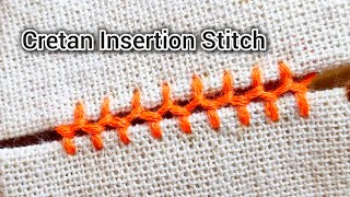 2 Cretan Insertion Stitch  Faggoting Stitch Joining Stitch  Randa embroidery  Bridging Stitch [upl. by Chlo]